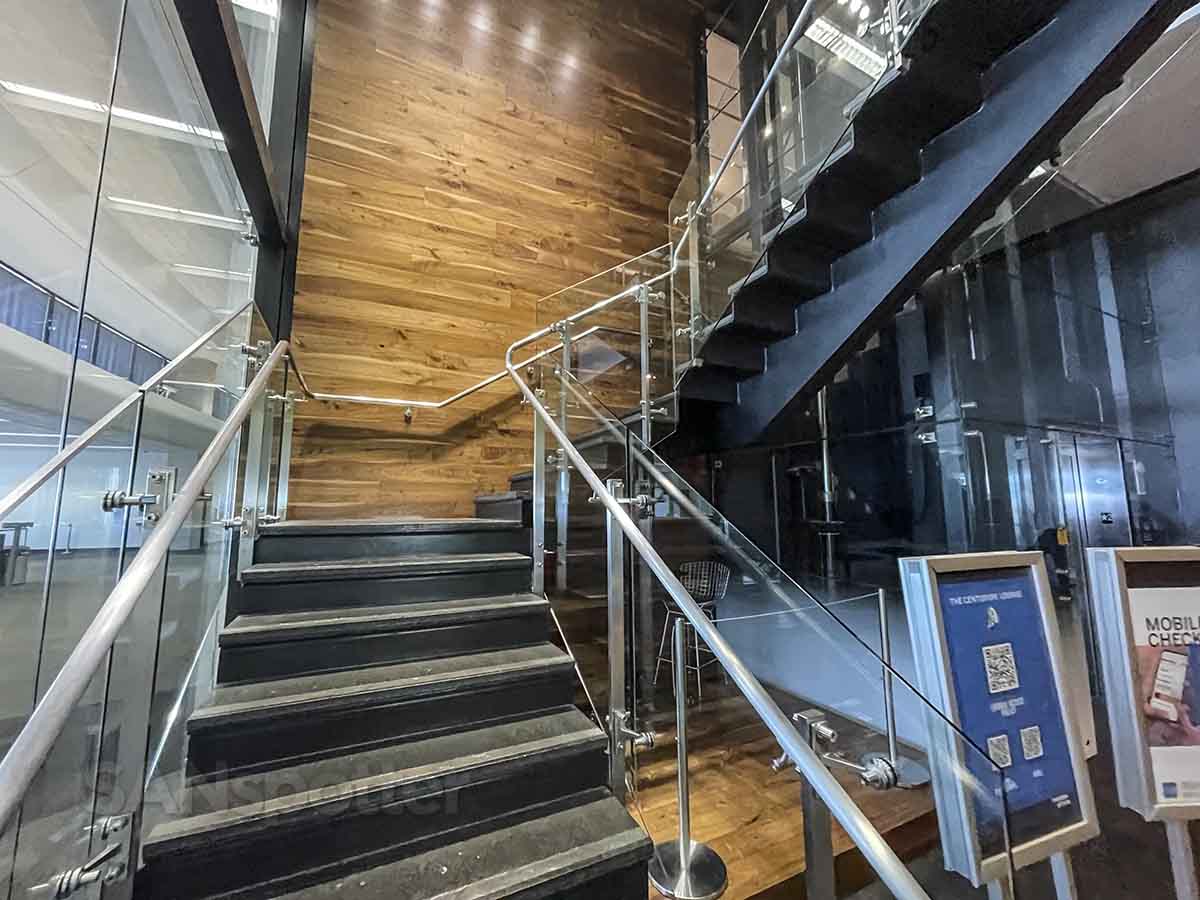 Amex centurion lounge entrance staircase SFO