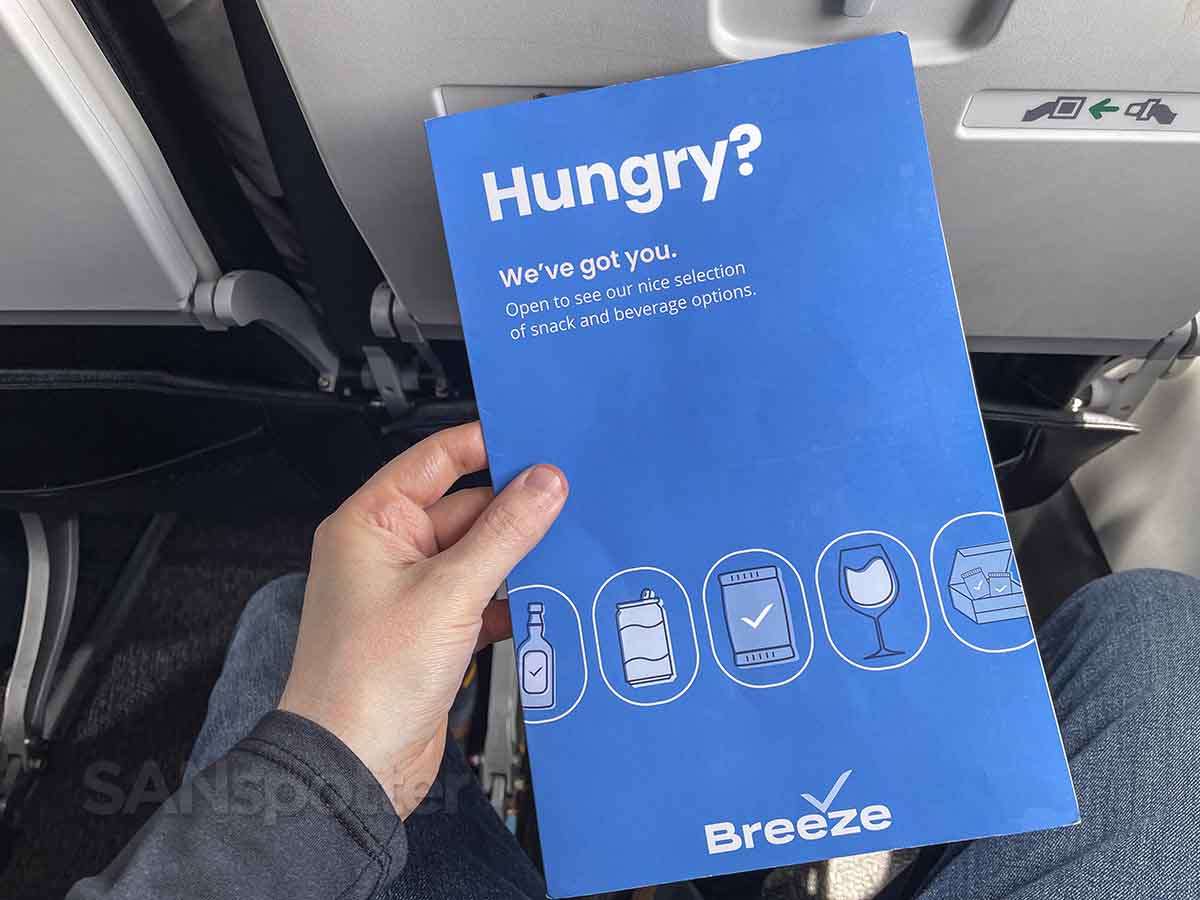 Breeze Airways food for purchase menu cover