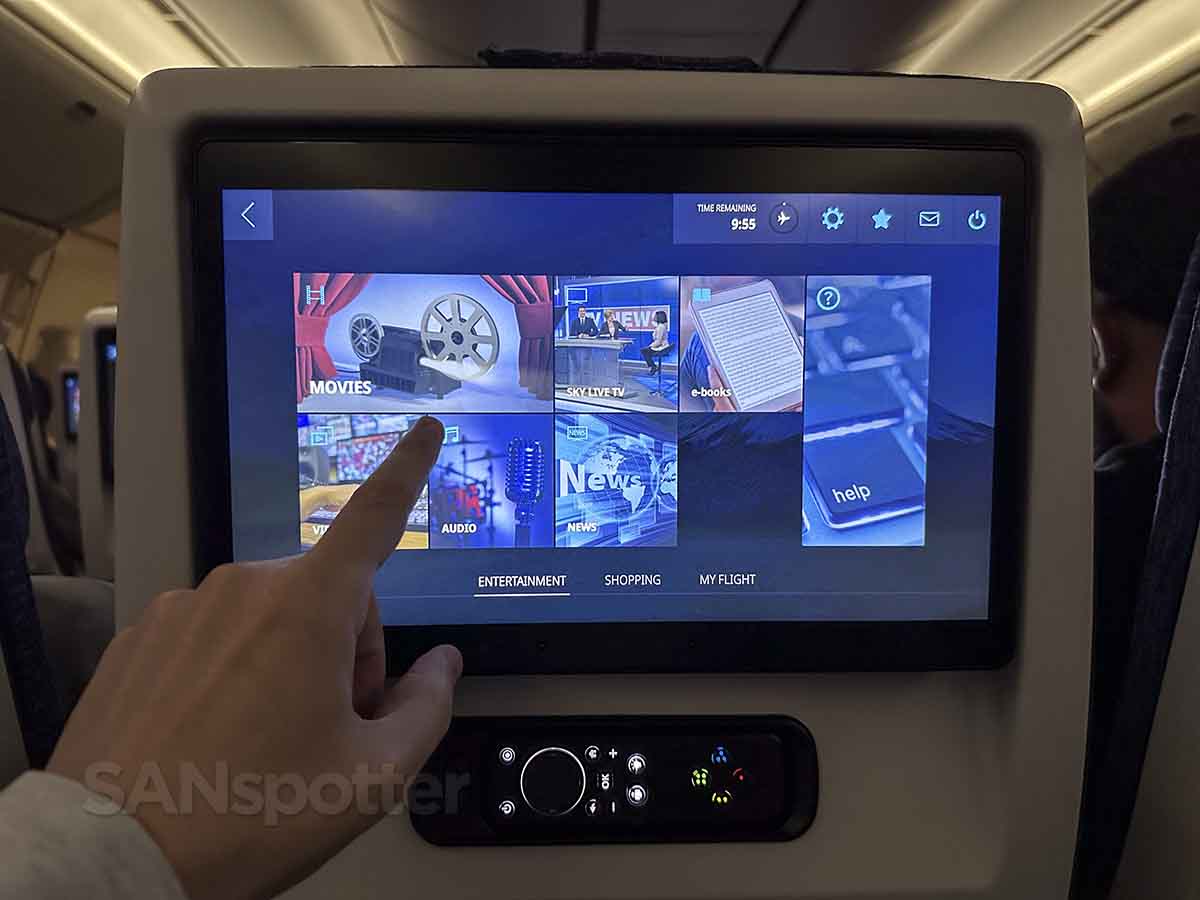 ANA 777-300ER economy video entertainment system main menu