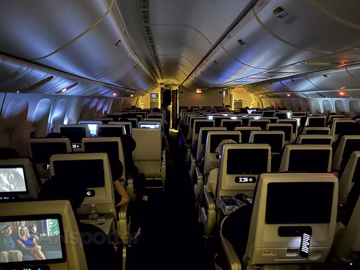 ANA 777-300ER economy class cabin viewed from the rear