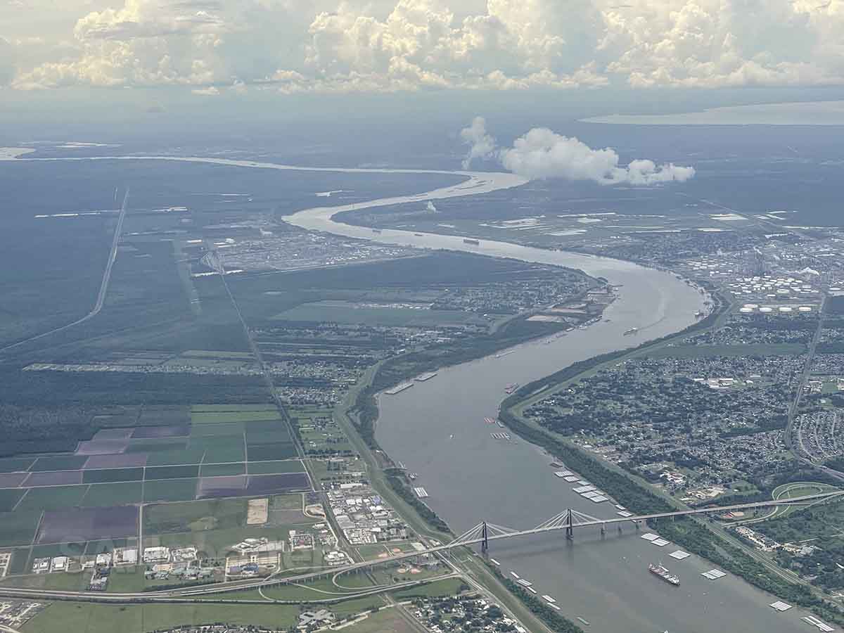 View of river after takeoff from MSY airport 
