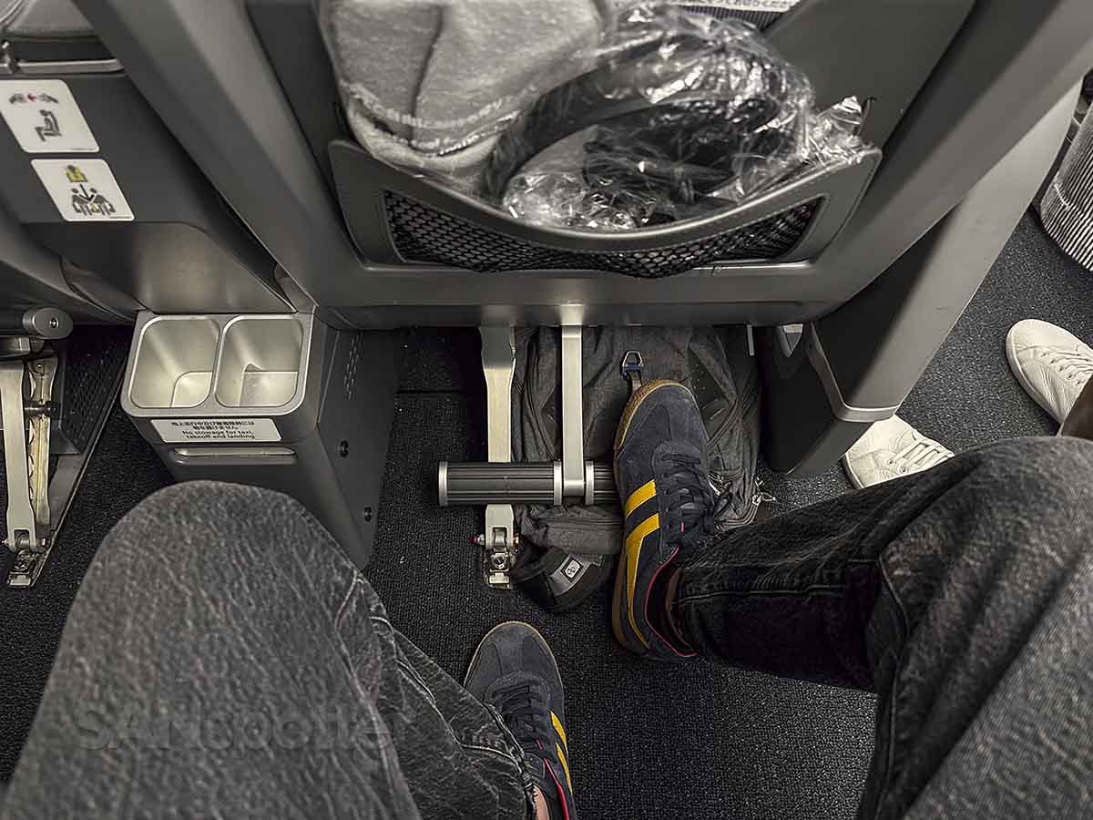 ANA 777-300ER premium economy under seat storage and foot rest