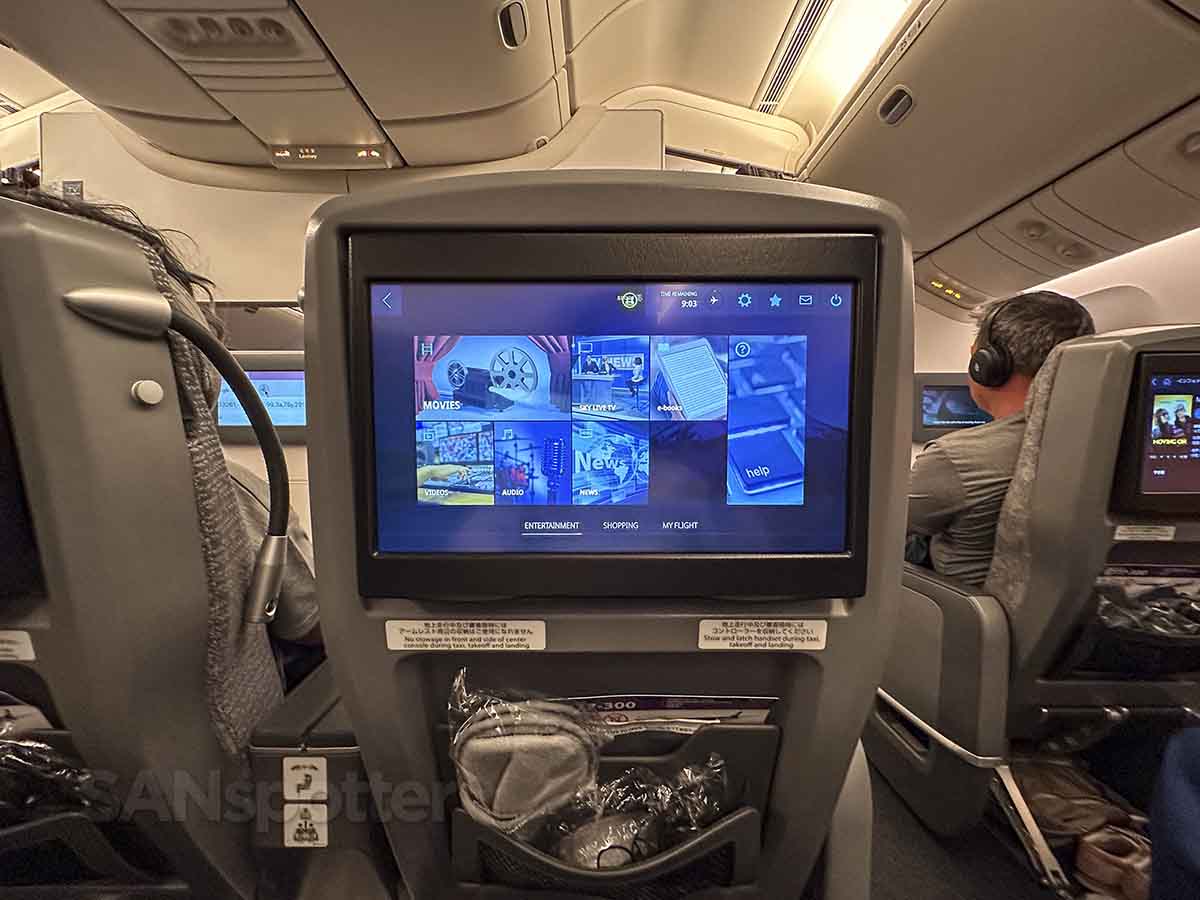 ANA 777-300ER premium economy video entertainment system main menu