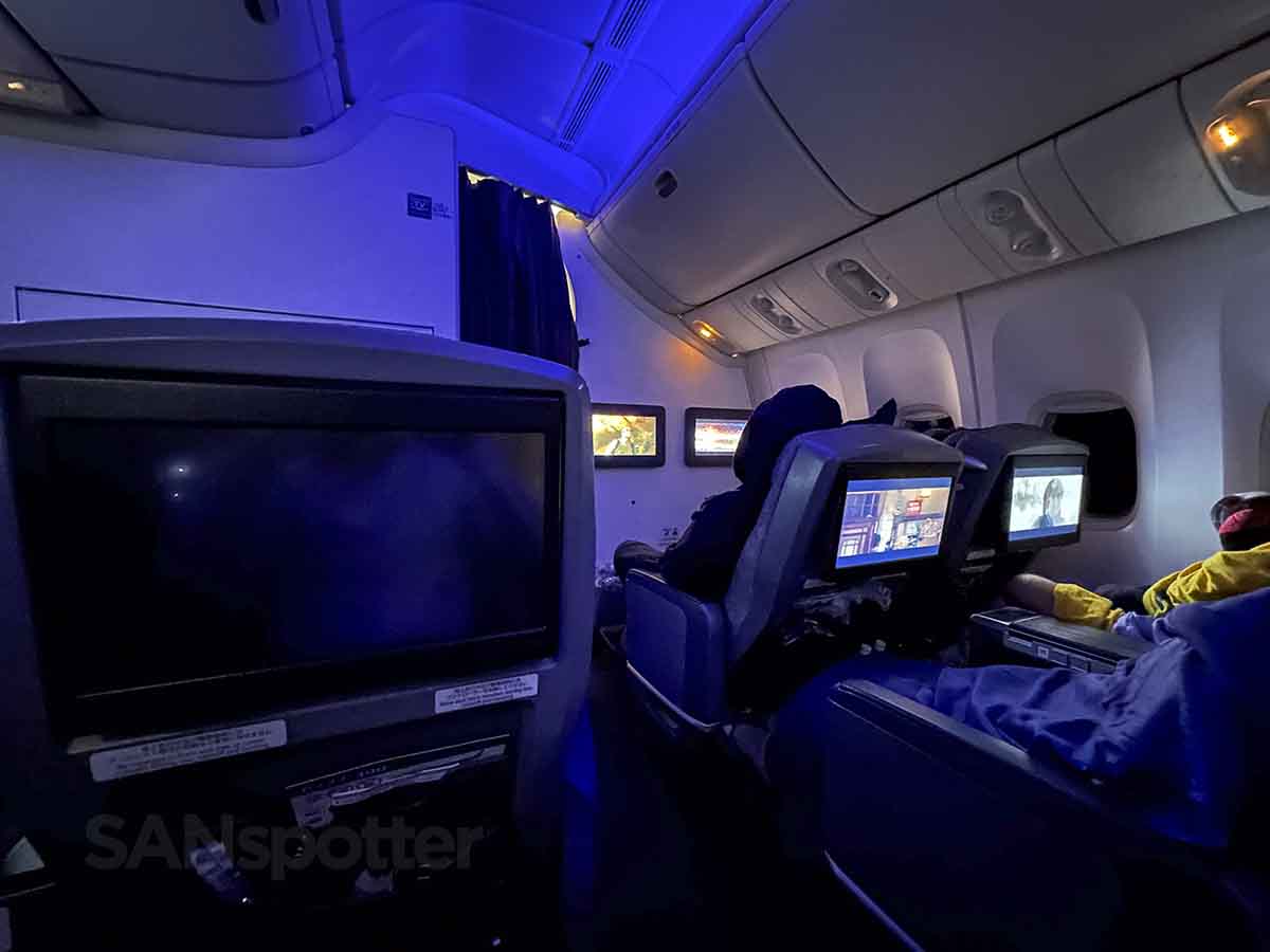 Dark ANA 777-300ER premium economy cabin
