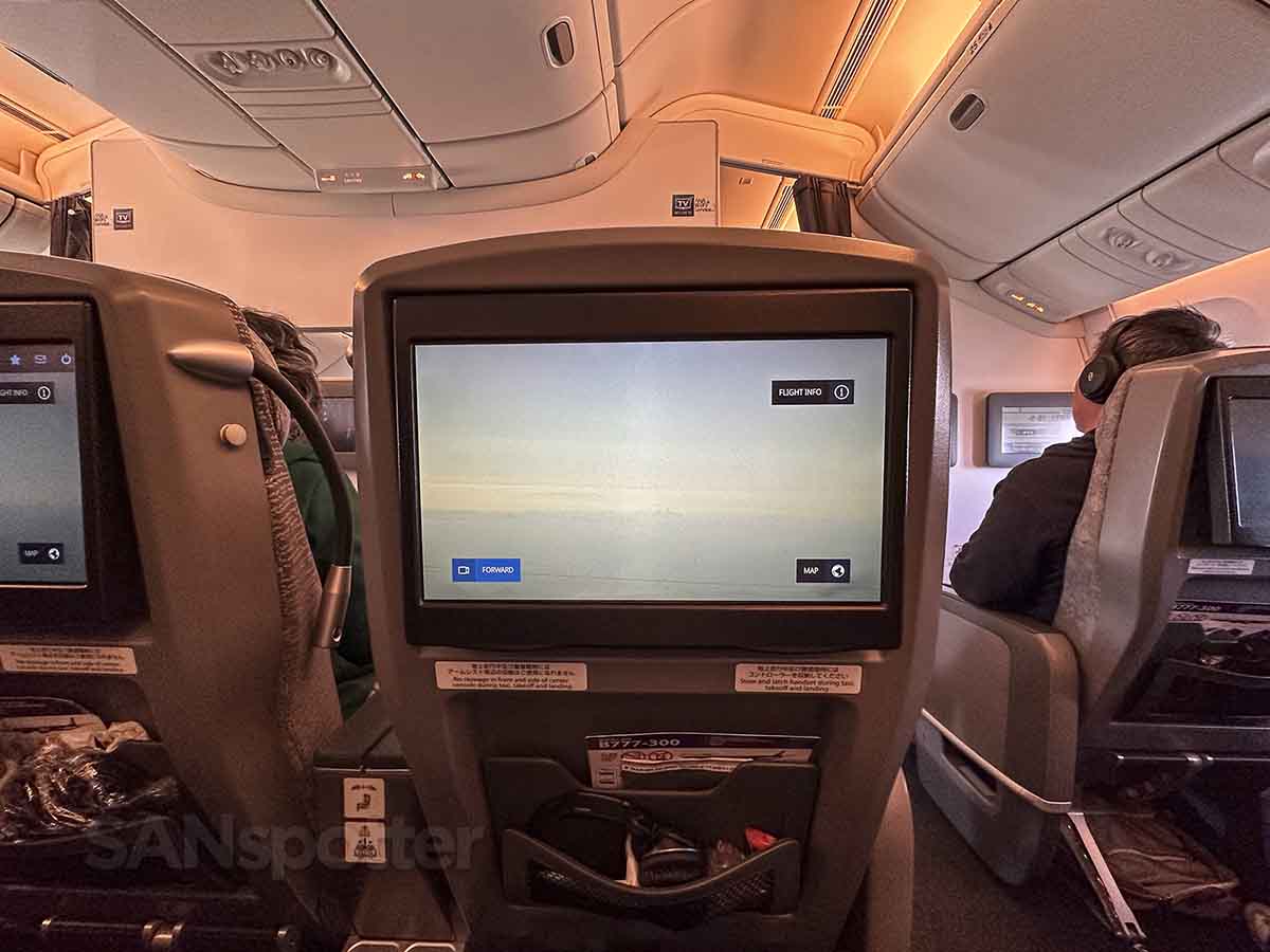 ANA 777-300ER premium economy video screen view of forward facing camera