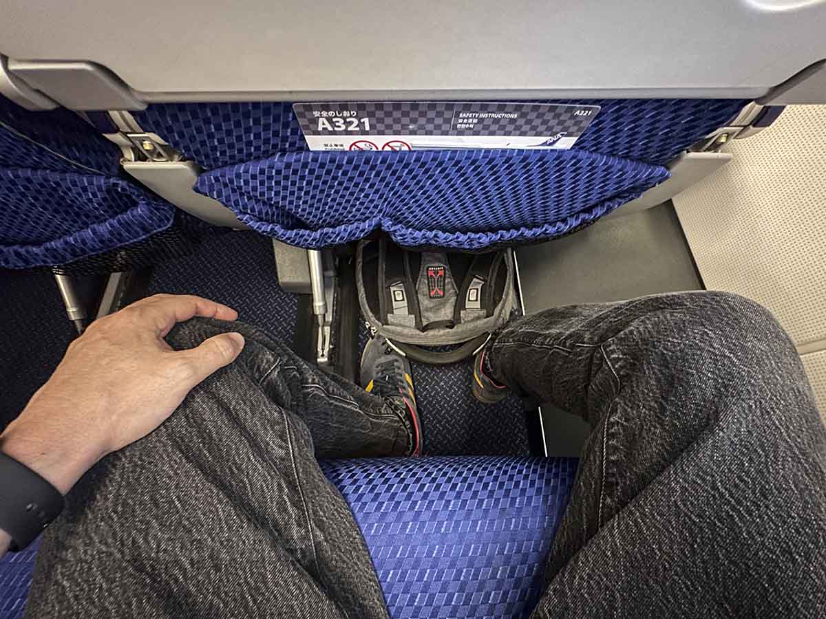 ANA A321neo economy class leg room and under seat storage