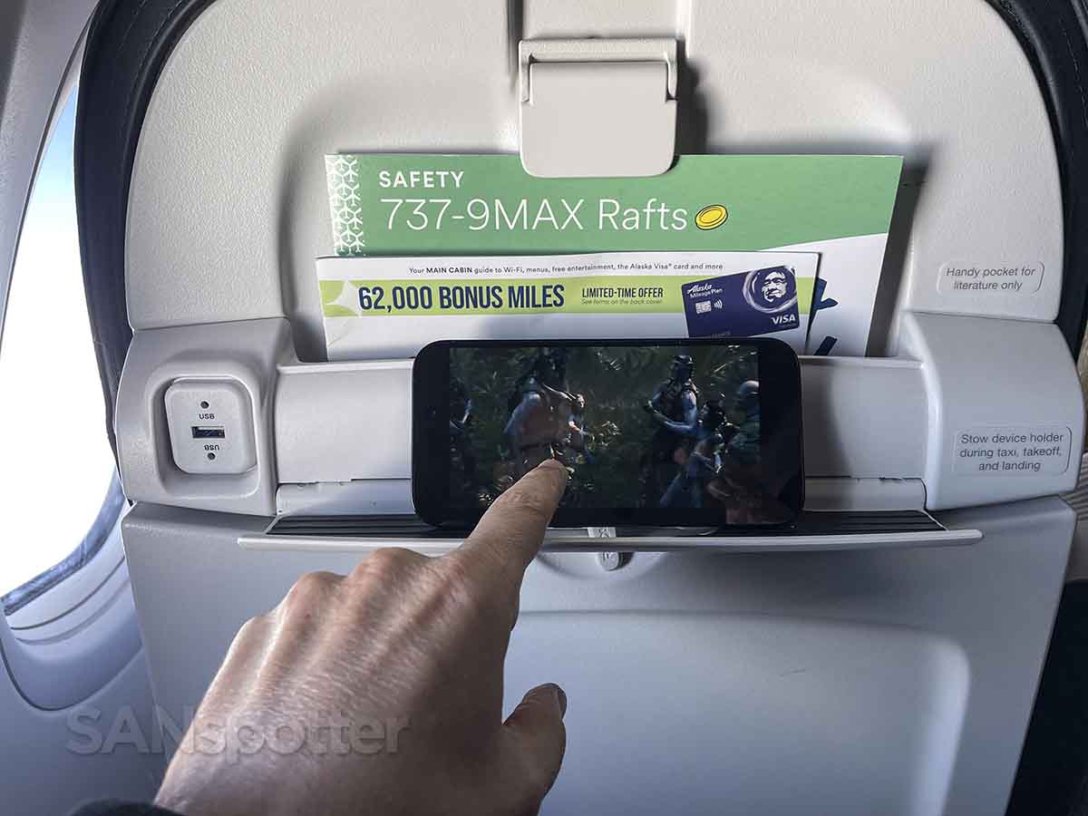 Alaska Airlines 737 MAX 9 premium class personal device holder