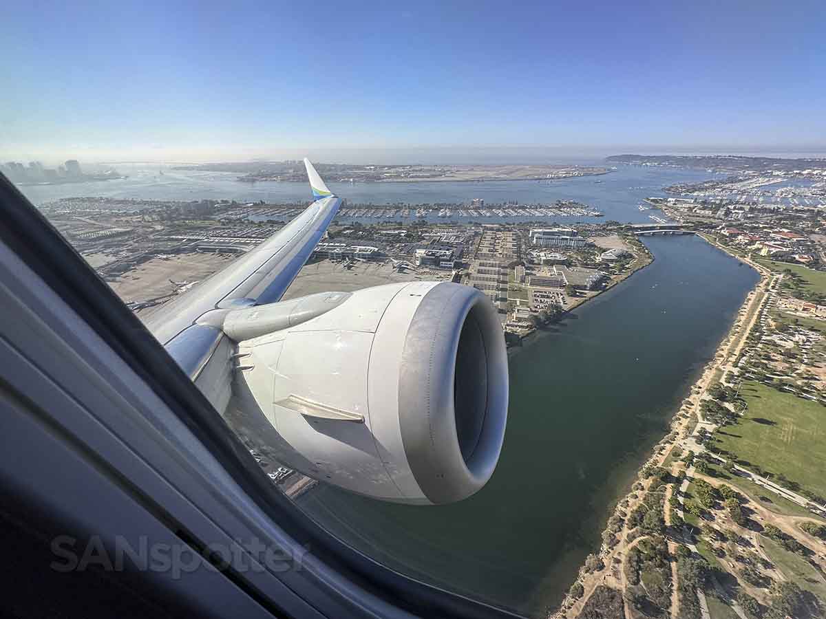 Takeoff from the San Diego international airport in an Alaska Airlines 737 MAX 9