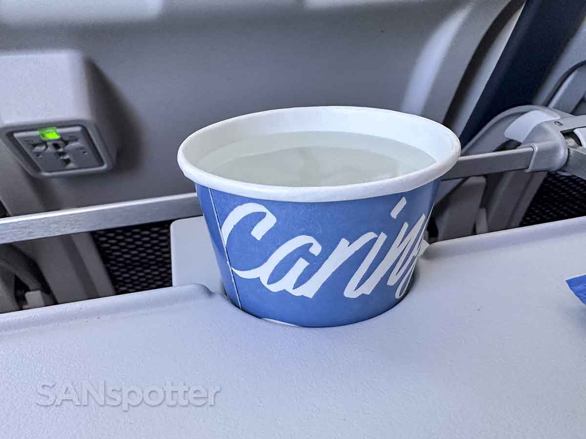 Alaska Airlines 737 MAX 9 Premium Class tray table drink holder