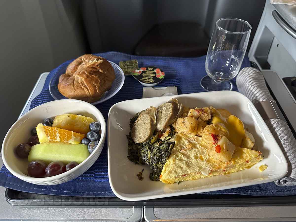 United Airlines domestic first class breakfast tray
