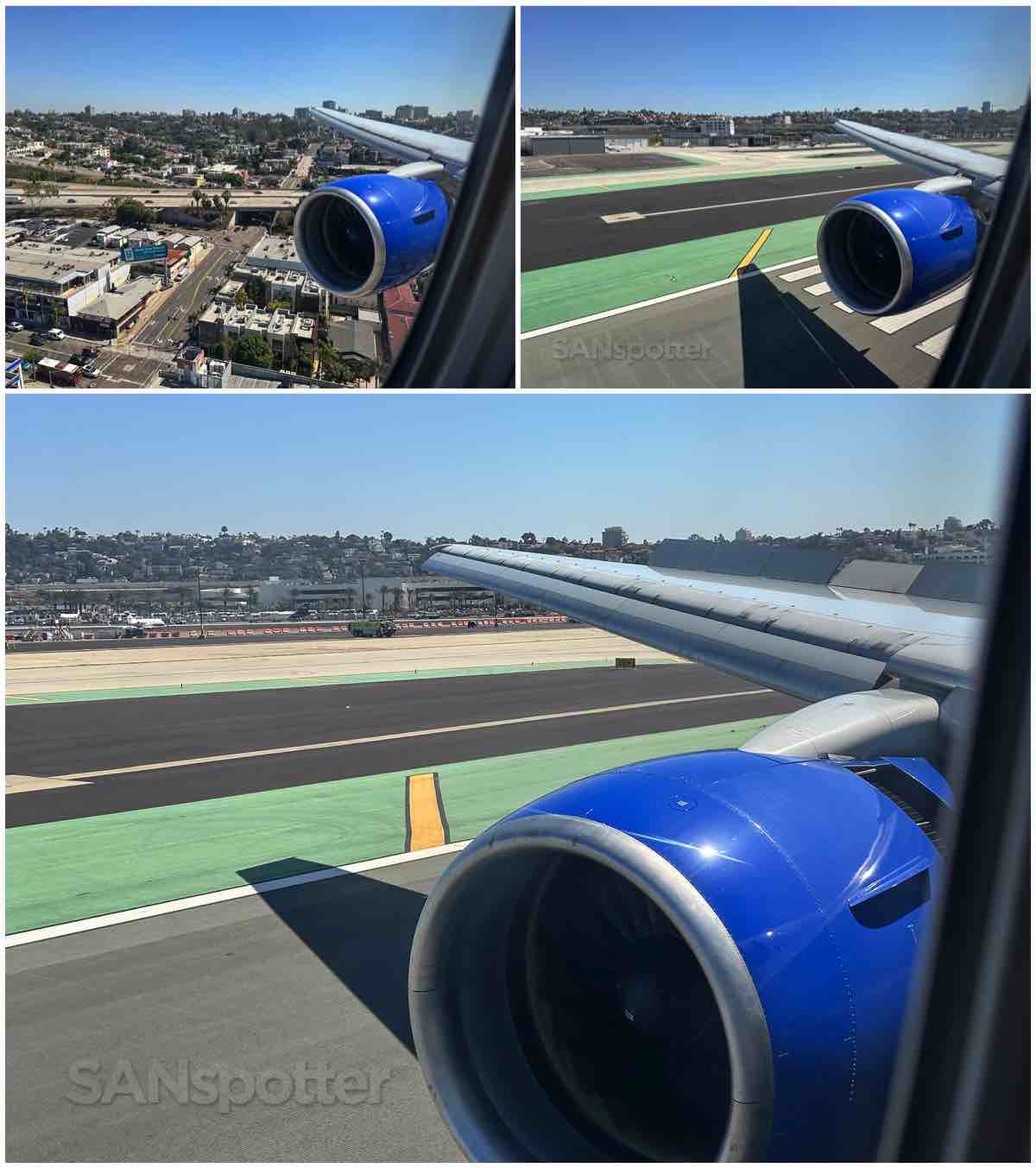 United 777–200 winding of the San Diego airport
