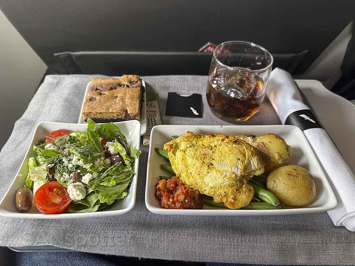 American Airlines A320 first class lunch tray