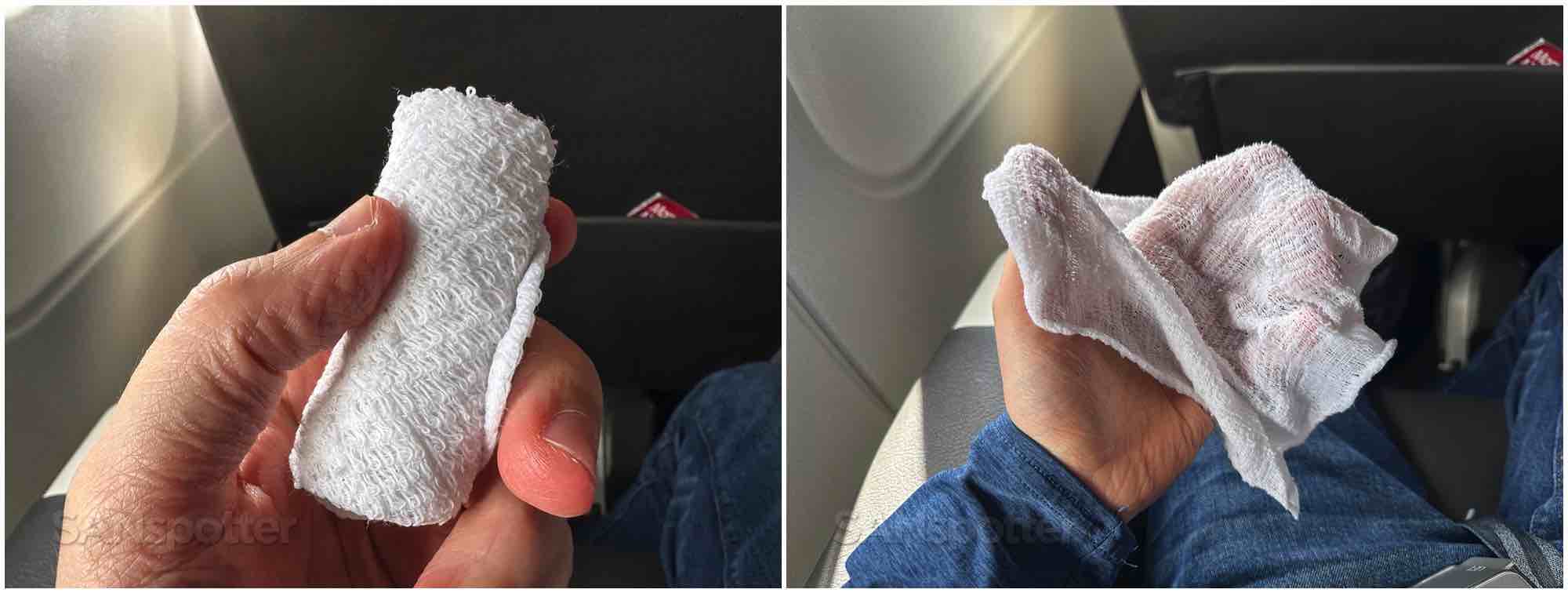 American Airlines A320 first class hot towel