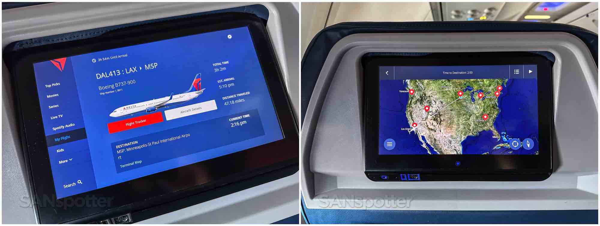 Flight information screens in Delta 737-900 first class 