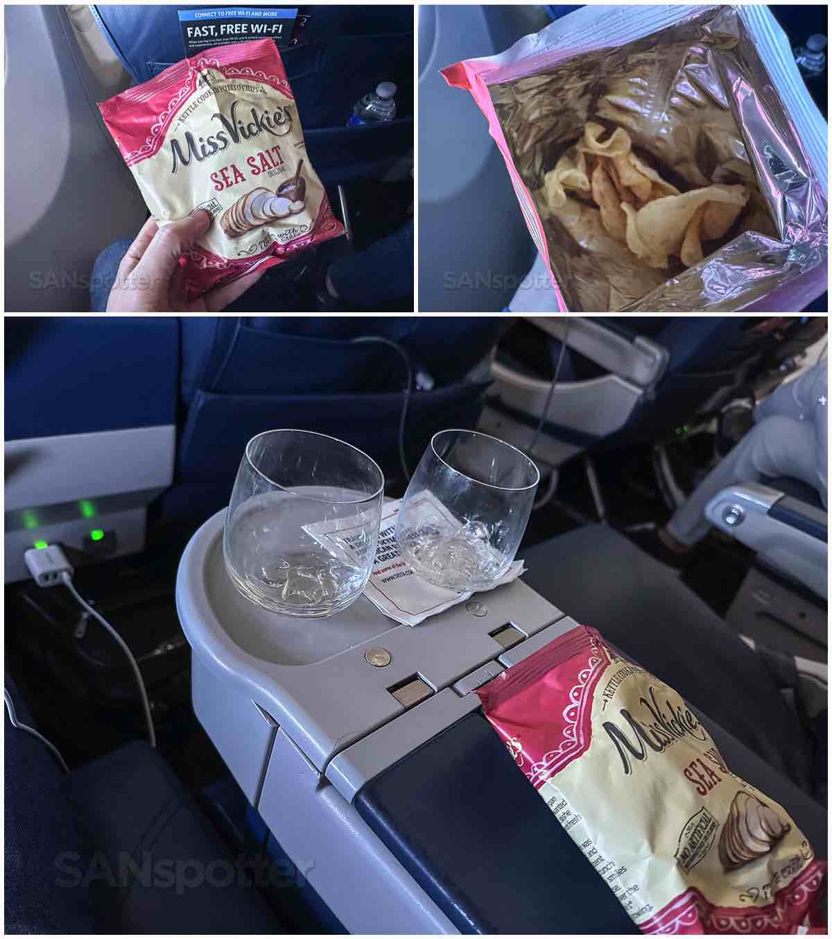 Delta 737-900 first class seat pre-landing potato chips snack anyone