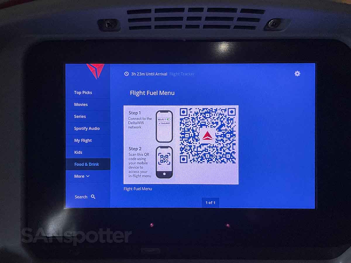 Delta 757-300 flight fuel menu QR code