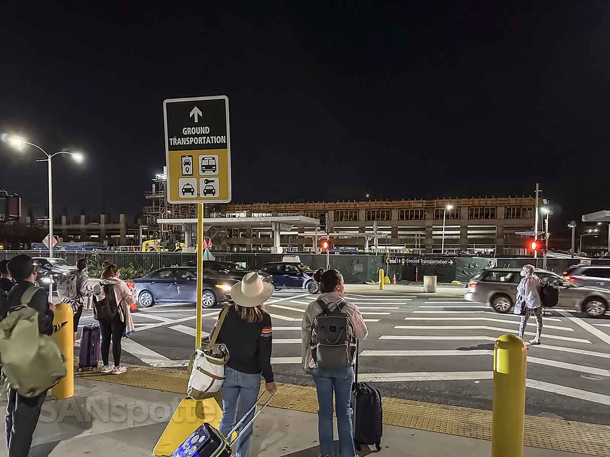 Crossing the street to ground transportation terminal 1 San Diego airport