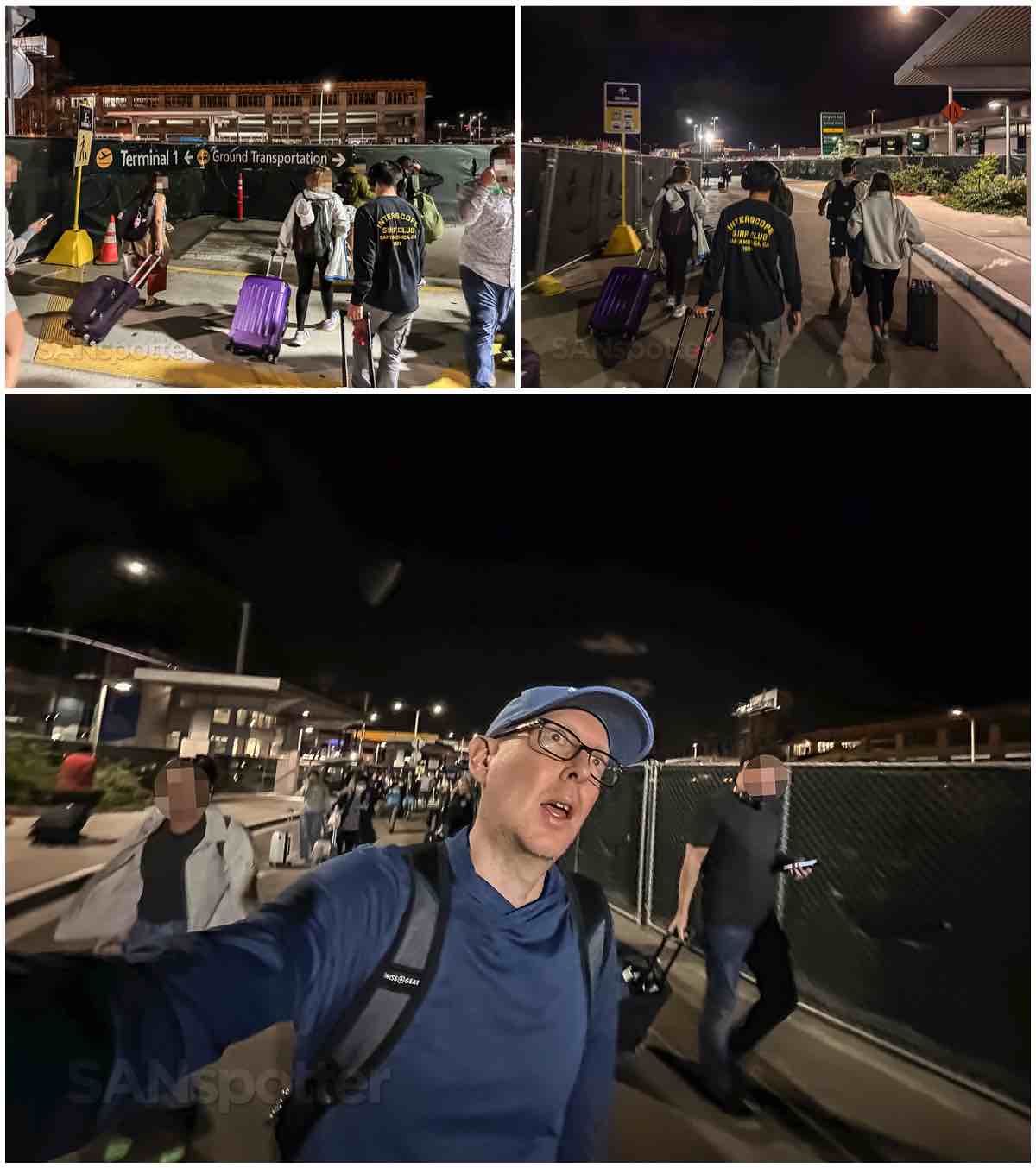 SANspotter walking to Uber pick up area terminal 1 San Diego airport