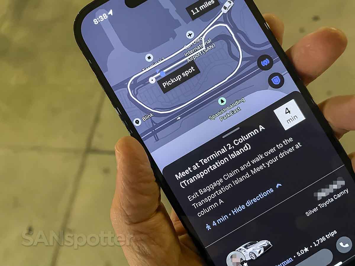 Instructions on where to meet Uber driver terminal 2 west San Diego Airport