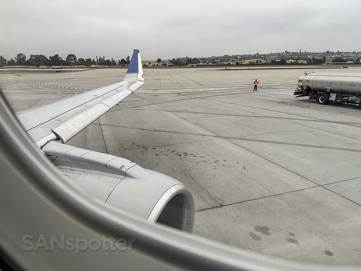 United Embraer 175 pushing off the gate San Diego airport