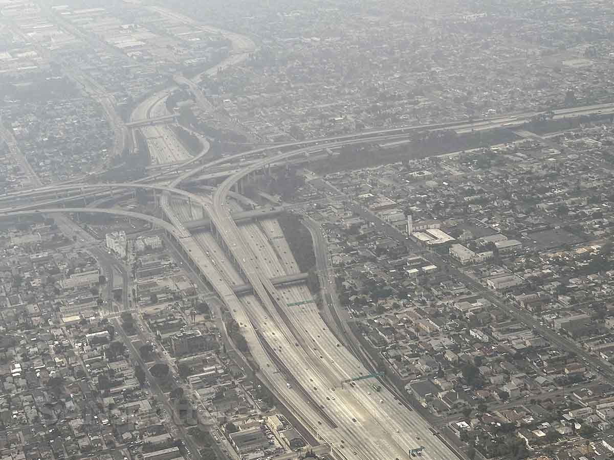 View of Los Angeles 110/105 interchange from the air
