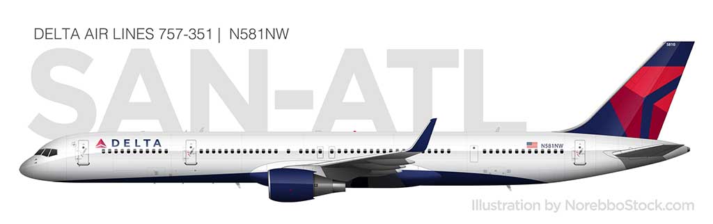 Delta Air Lines 757-300 (N581NW) side view 