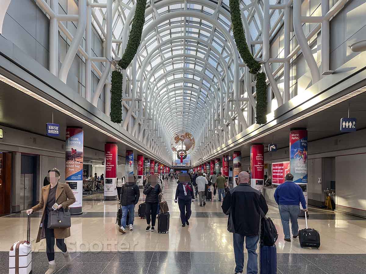 Christmas decorations in terminal 3 Chicago O'Hare airport