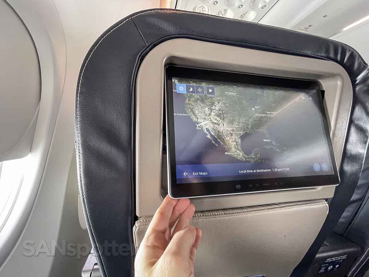 United 737 MAX 9 first class adjustable video screen