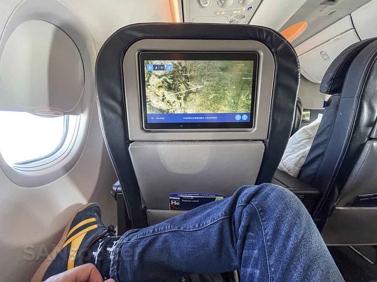 United 737 MAX 9 first class crossed legs comfort