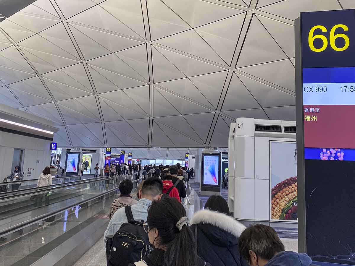 Boarding queue for china southern airlines flight in Hong Kong