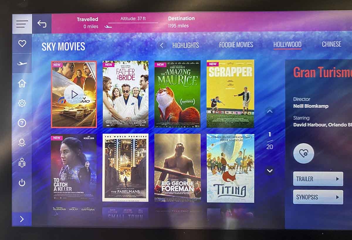 China Southern A330-300 economy in-flight entertainment menu