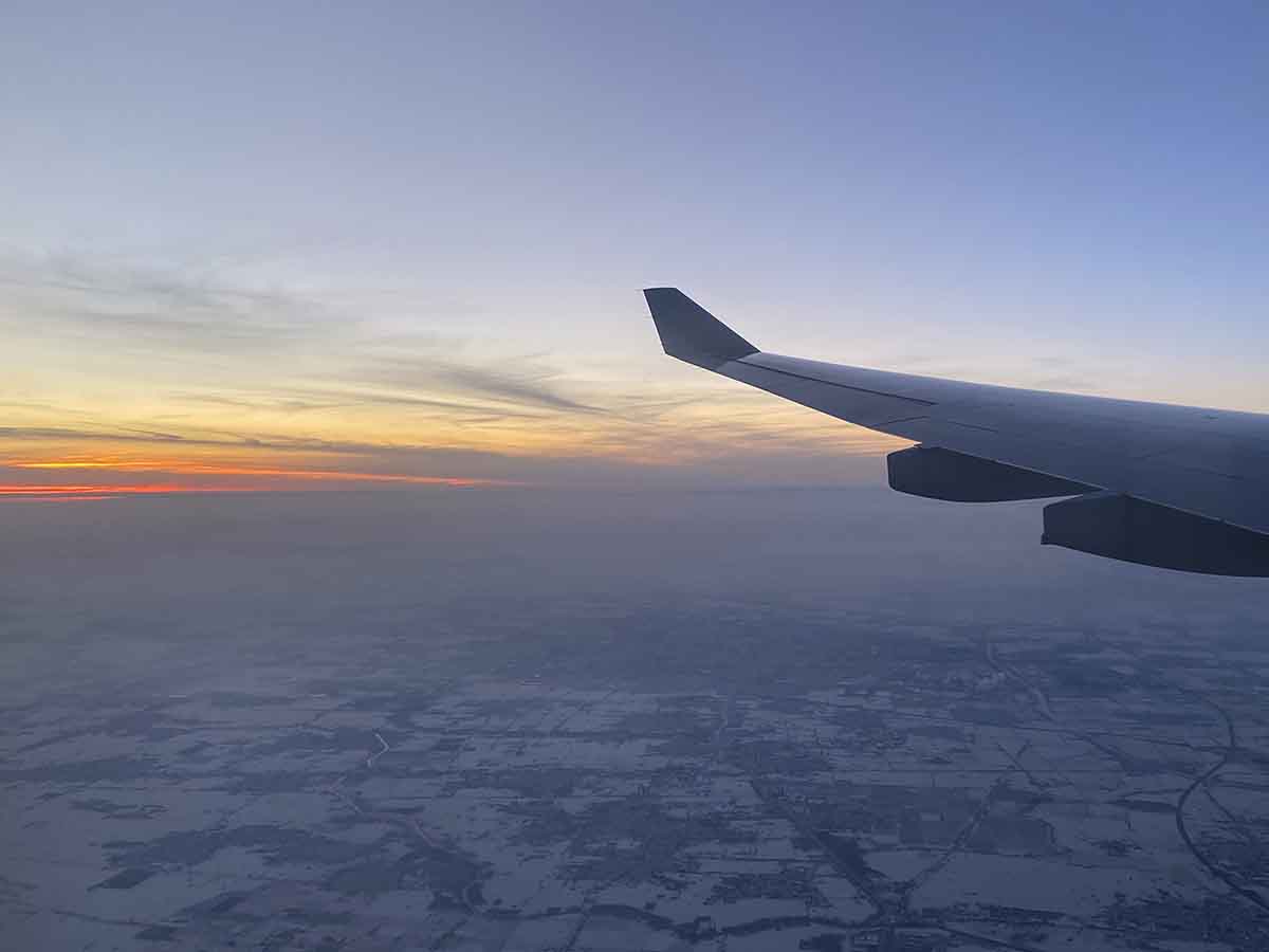 China Southern A330-300 descending into Beijing at sunset