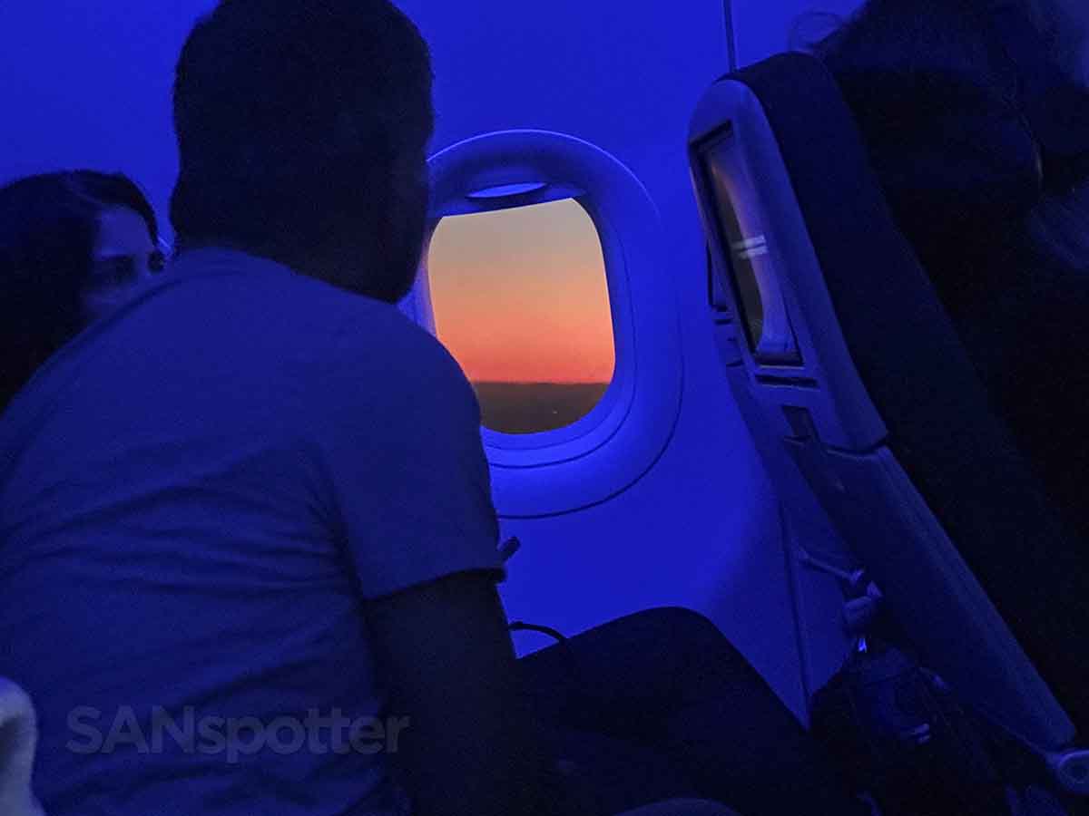 Jetblue A320 passengers watching sunset through the window