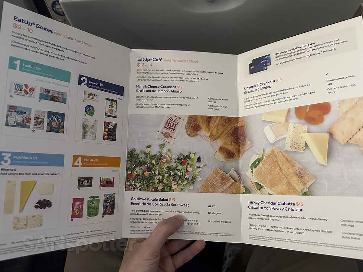 JetBlue A320 Even More Space food for purchase menu