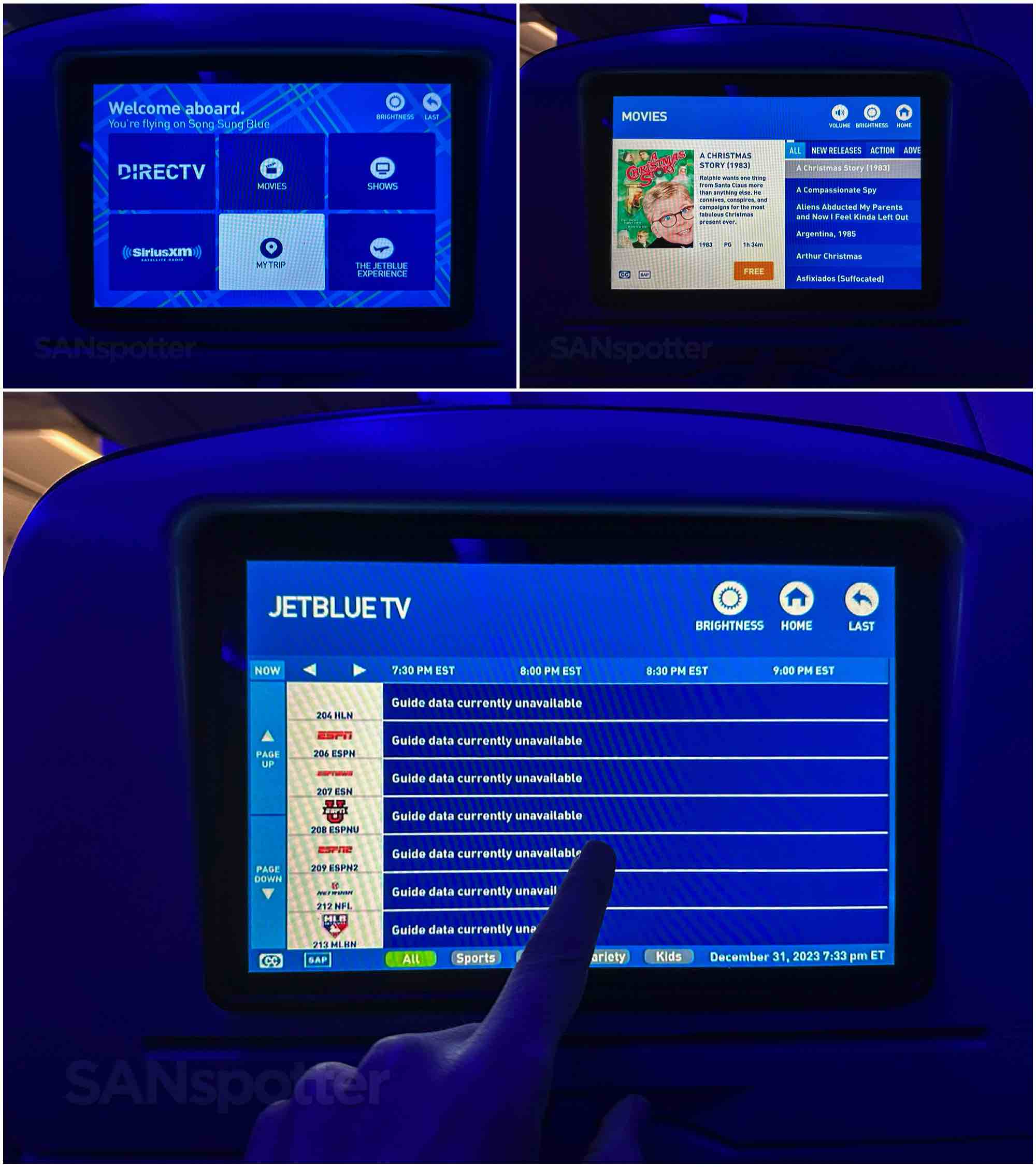 JetBlue A320 Even More Space in-flight entertainment menu
