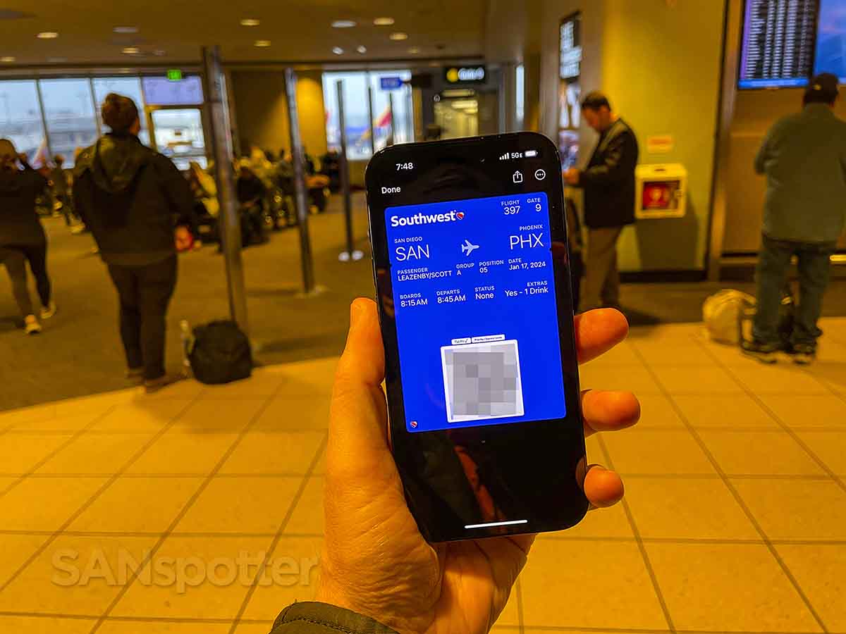 Southwest Airlines mobile boarding pass boarding group A