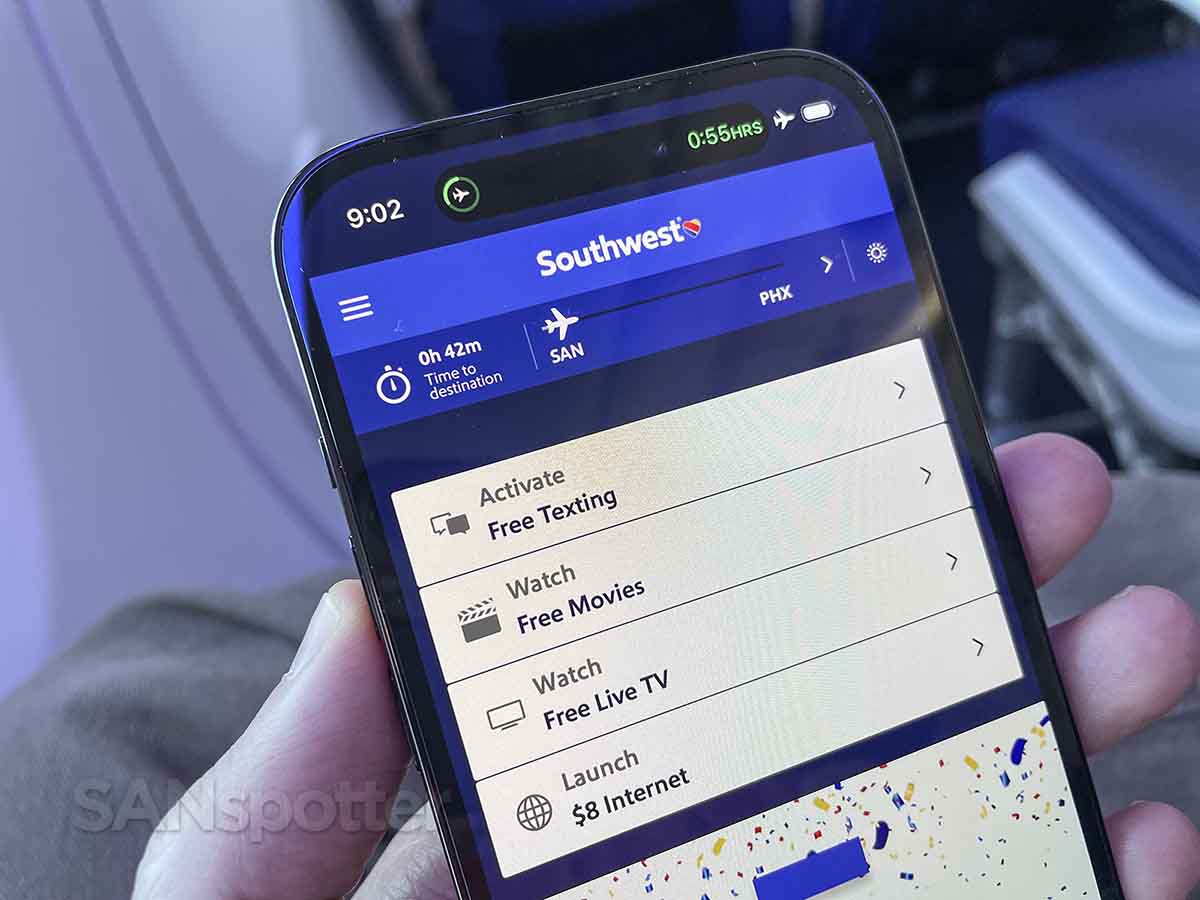 Southwest Airlines 737 max 8 streaming in-flight entertainment menu