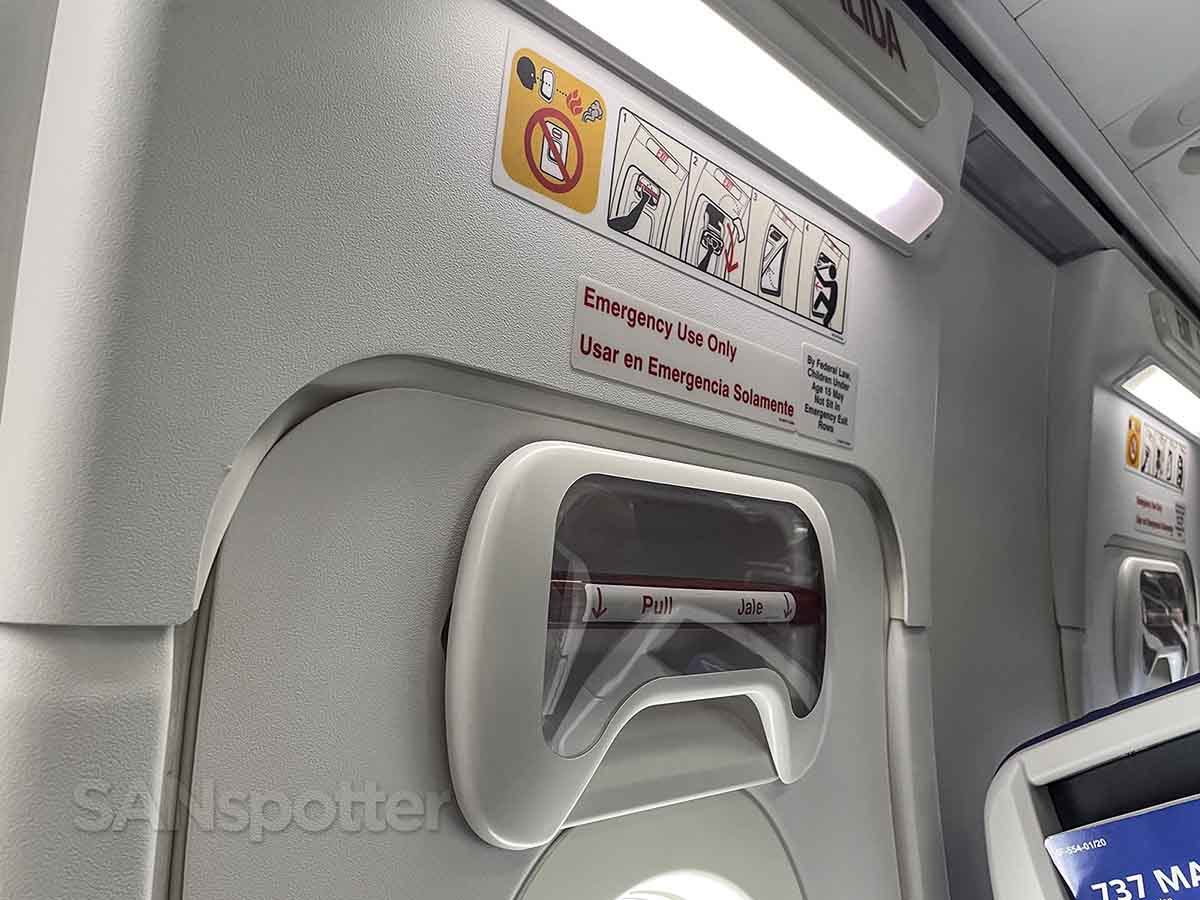 Southwest 737 MAX 8 exit row door handle and instructions