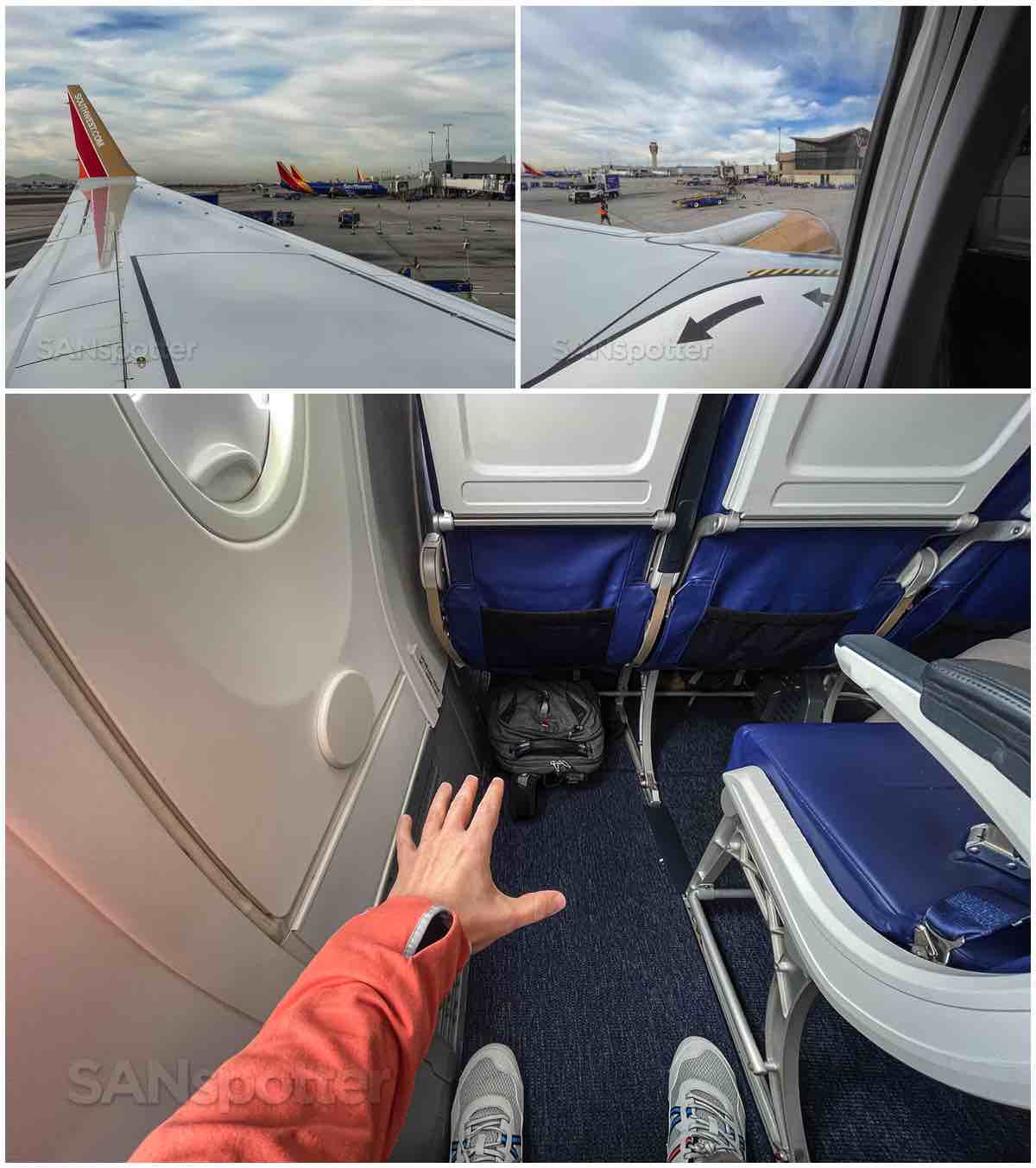 Southwest 737 MAX 8 exit row under seat carry-on bag