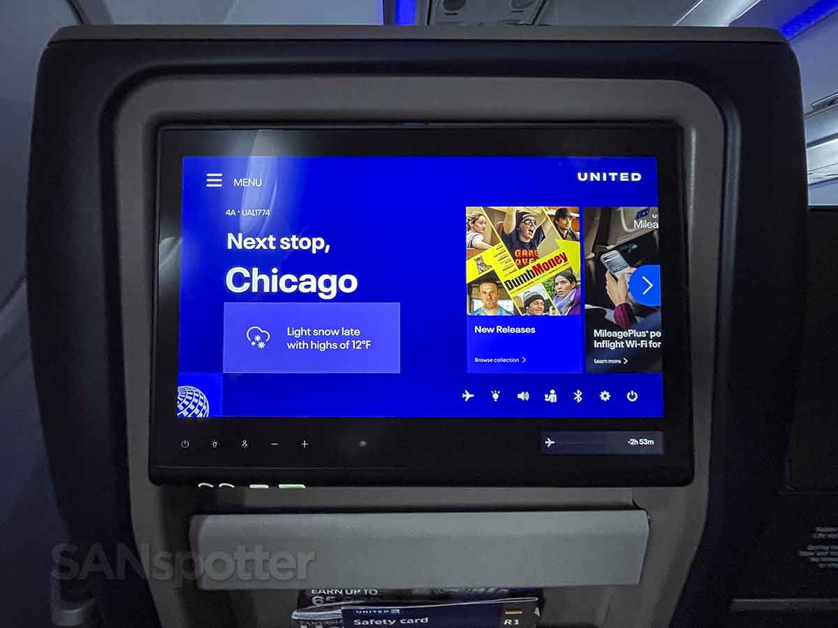United A321neo first class in-flight entertainment welcome screen