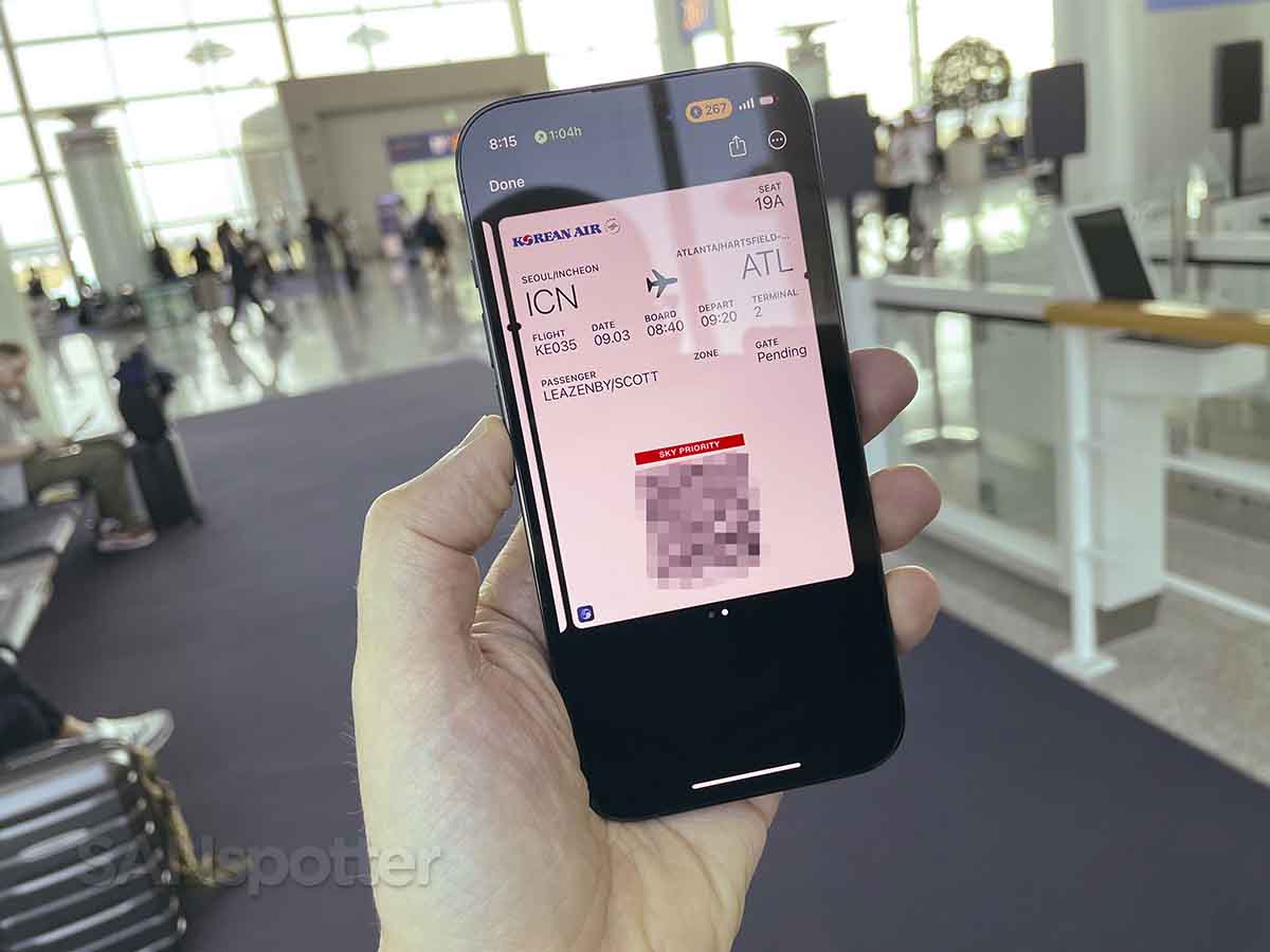 Korean Air Seoul to Atlanta prestige class boarding pass