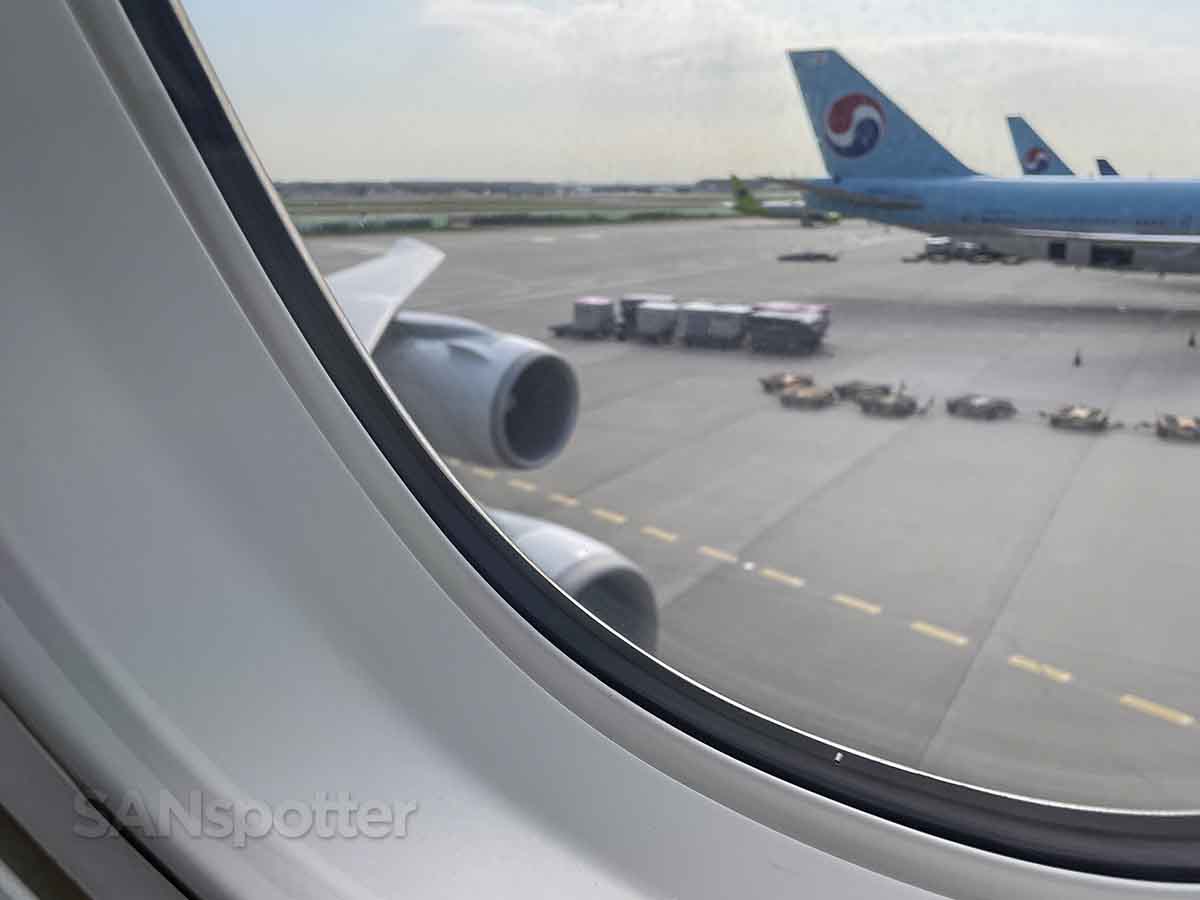 Korean Air 747-8 pushing back from the gate at ICN
