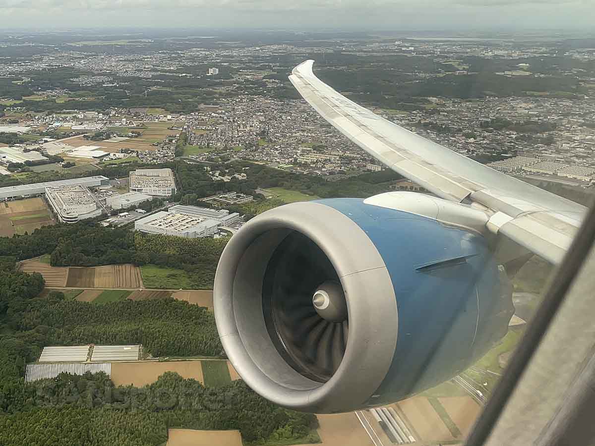 Vietnam Airlines 787-9 engine view while taking off from runway 16R at NRT