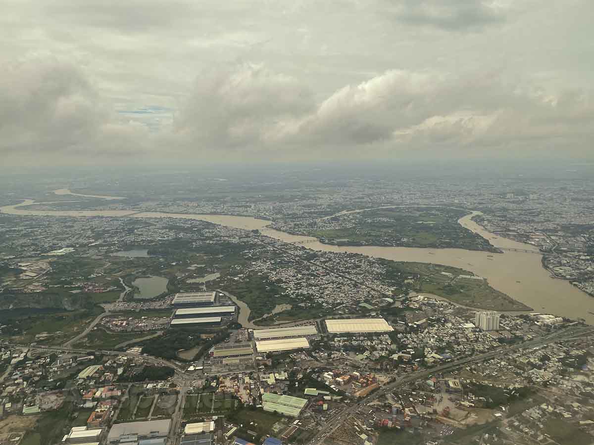 Approaching Ho Chi Minh City airport from the air