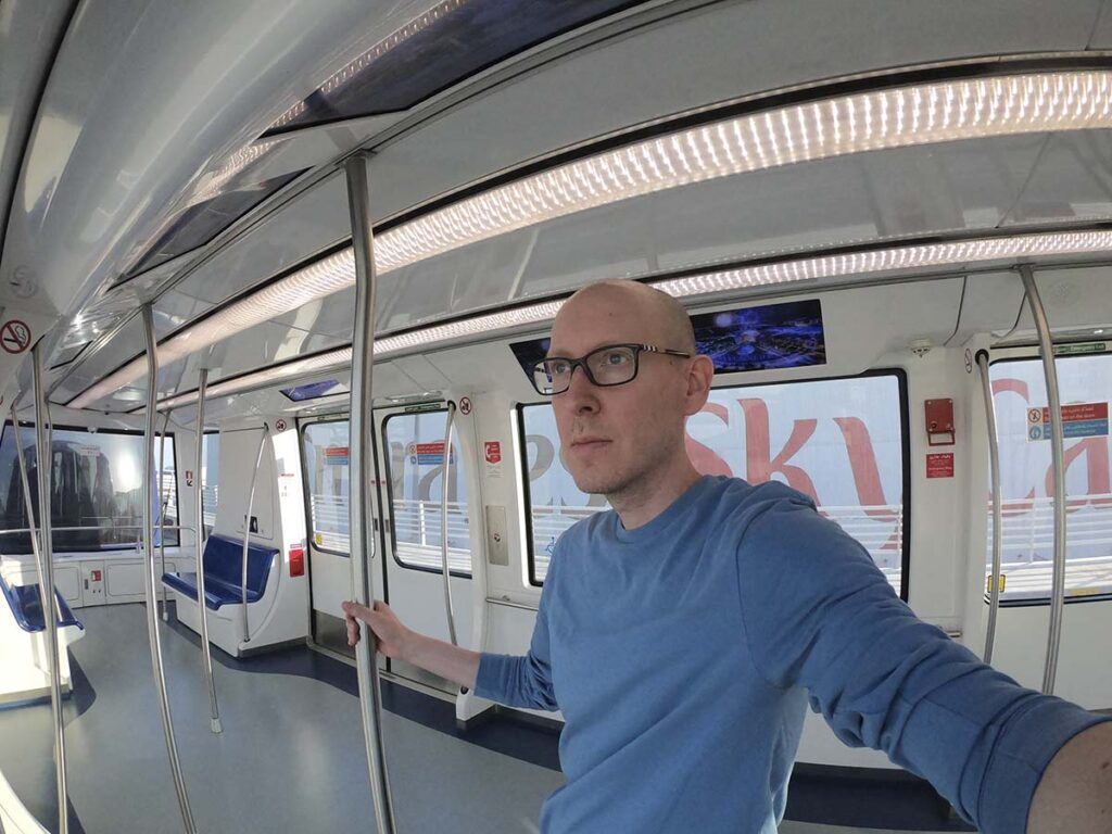 Riding the inter terminal train at the Dubai international airport