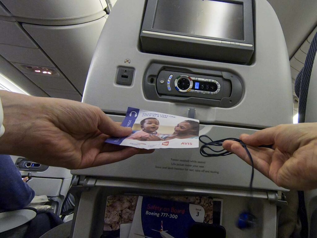 British Airways 777-300ER economy complementary earbuds