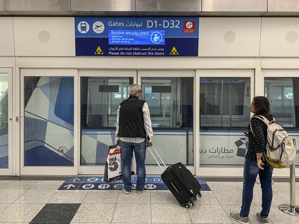 Waiting for the train to to the D gates at the Dubai international airport
