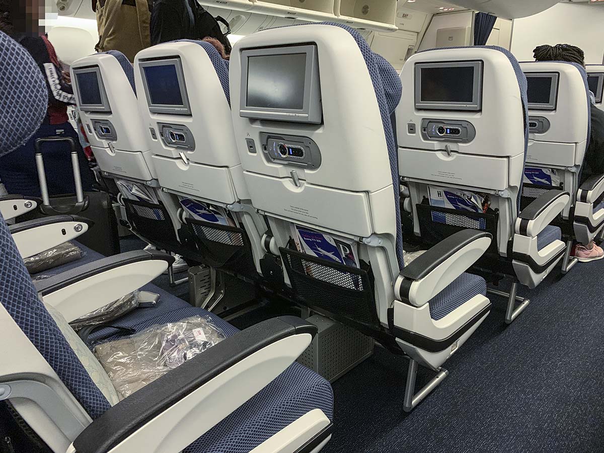 British Airways 777-300ER economy seats with video screens