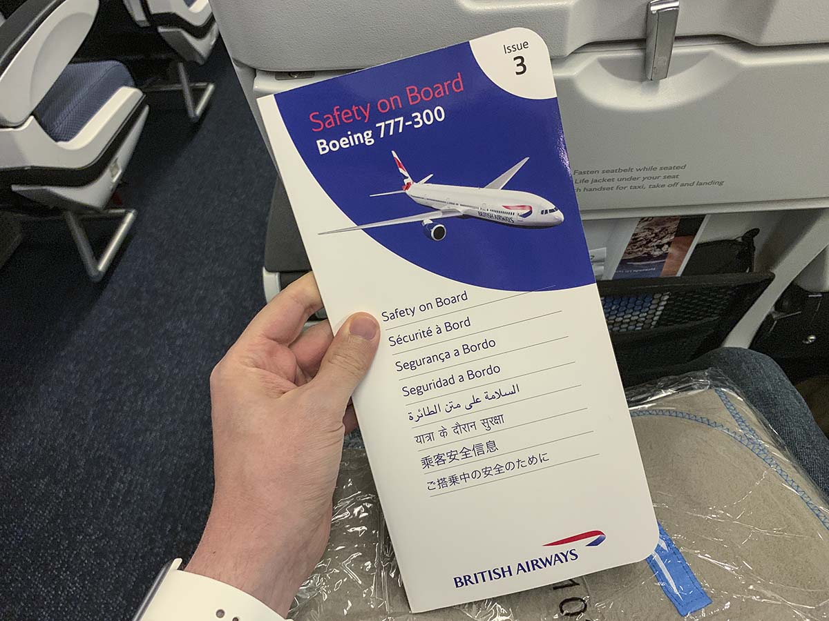 British Airways 777-300ER safety card cover