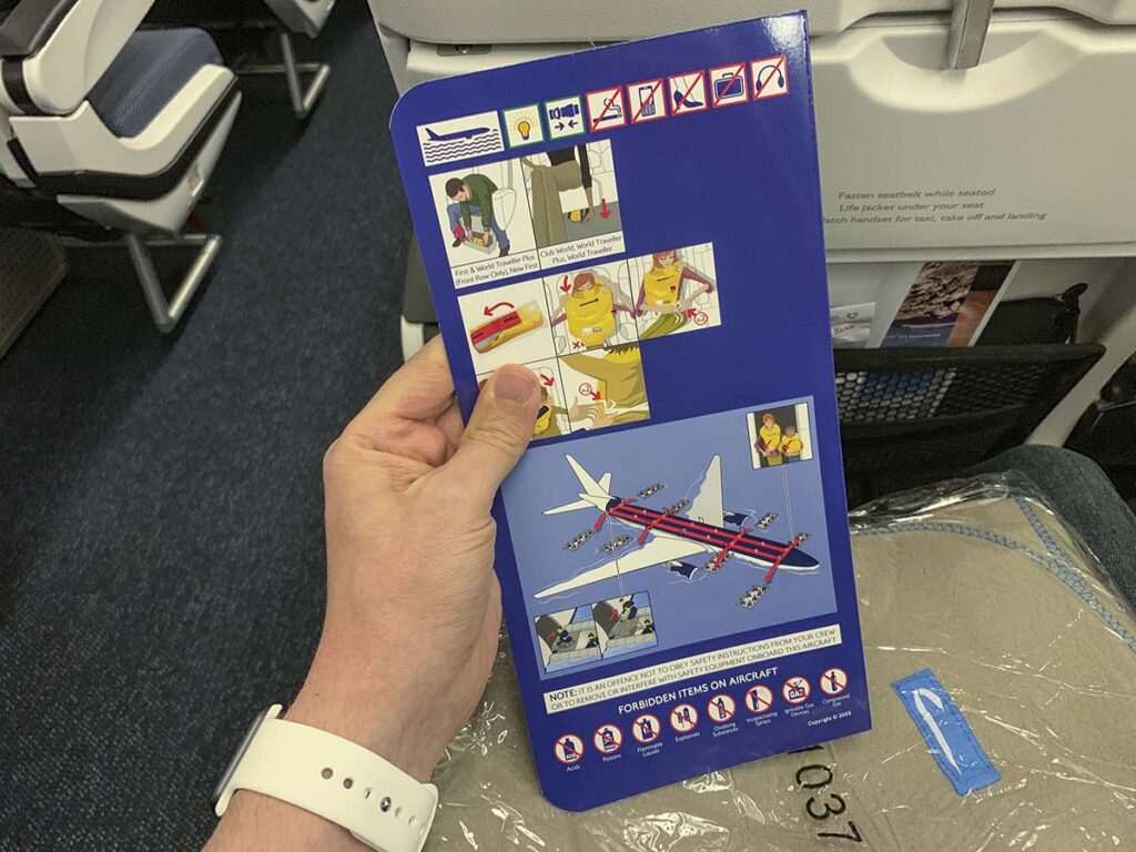 British Airways 777-300ER safety card back cover